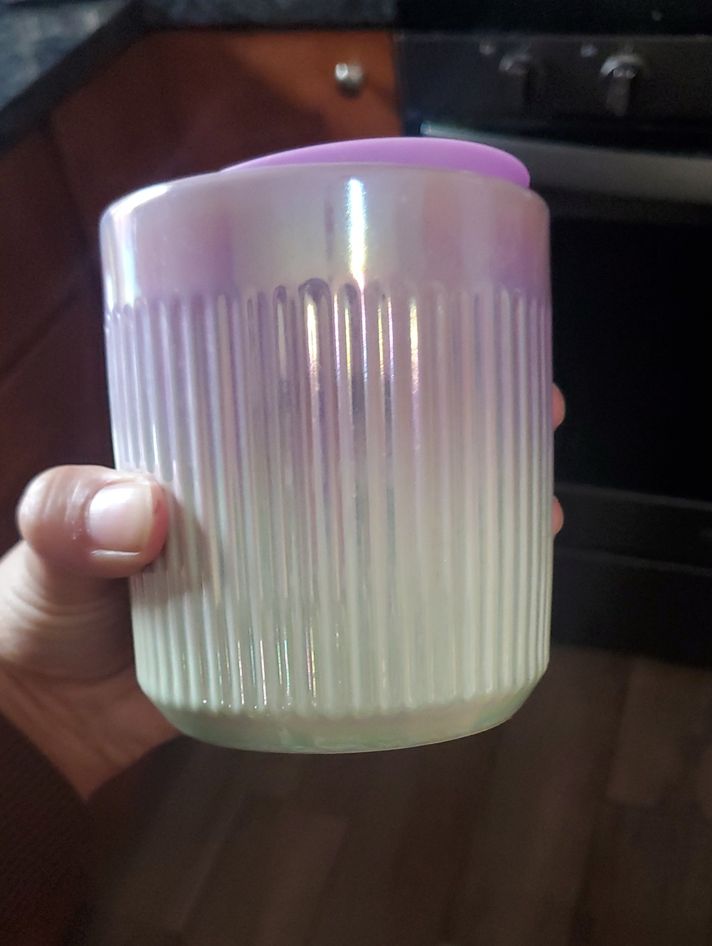 Starbucks Iridescent Pink and Cream Ribbed Glass Jar
